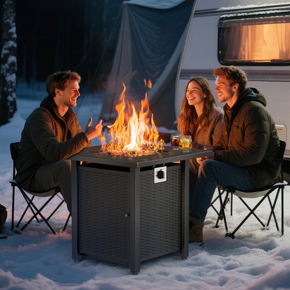 KingChii 28 inch Propane Fire Pit with Lid and Lava Rock, 50,000 BTU Steel Gas Fire Pit Table for Outdoor, Garden, Patio and Backyard, Black