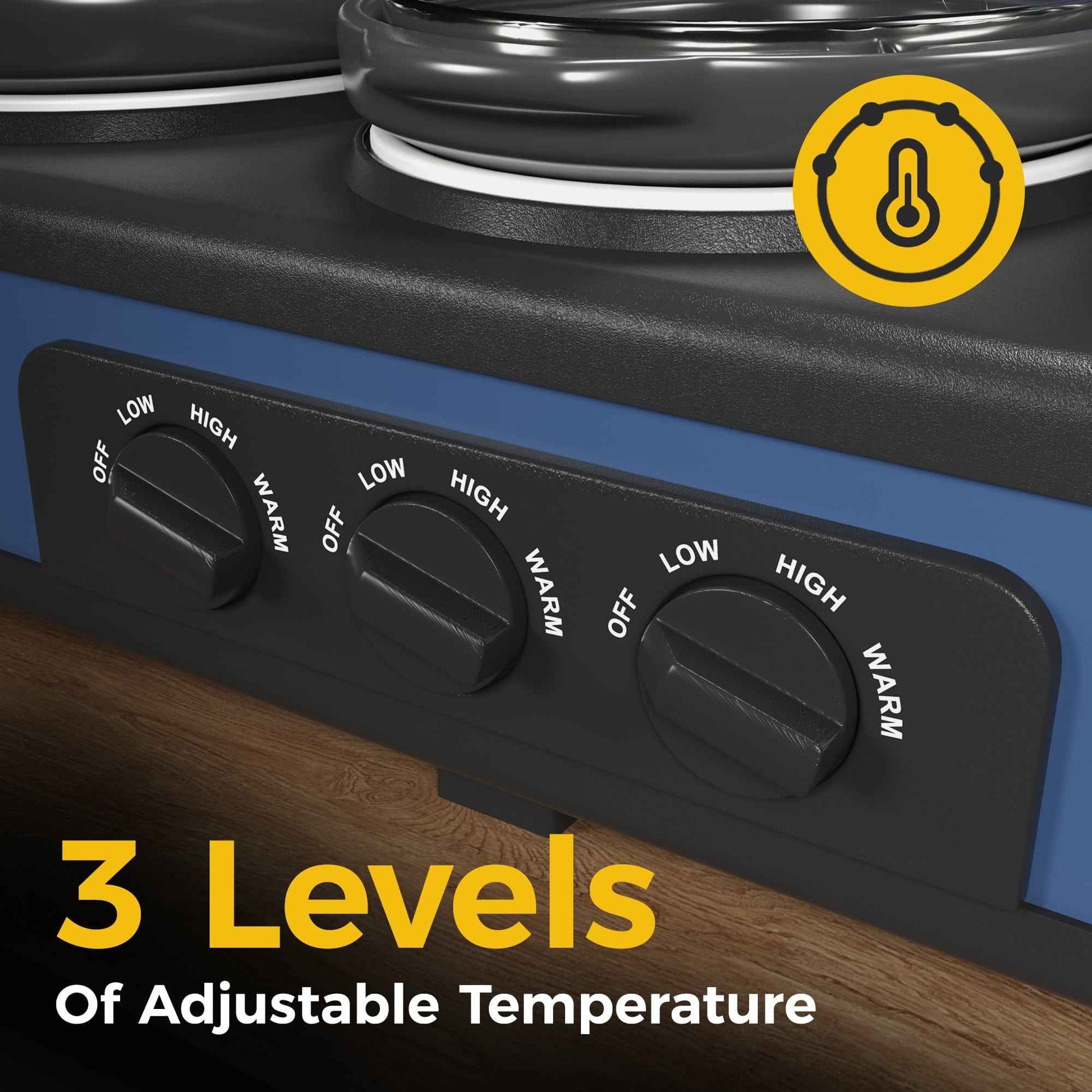 Sunvivi Triple Slow Cooker Food Warmer, 3 Removable Ceramic Pots (2.5 QT Each), Adjustable Temp & Stainless Steel Lids, Blue