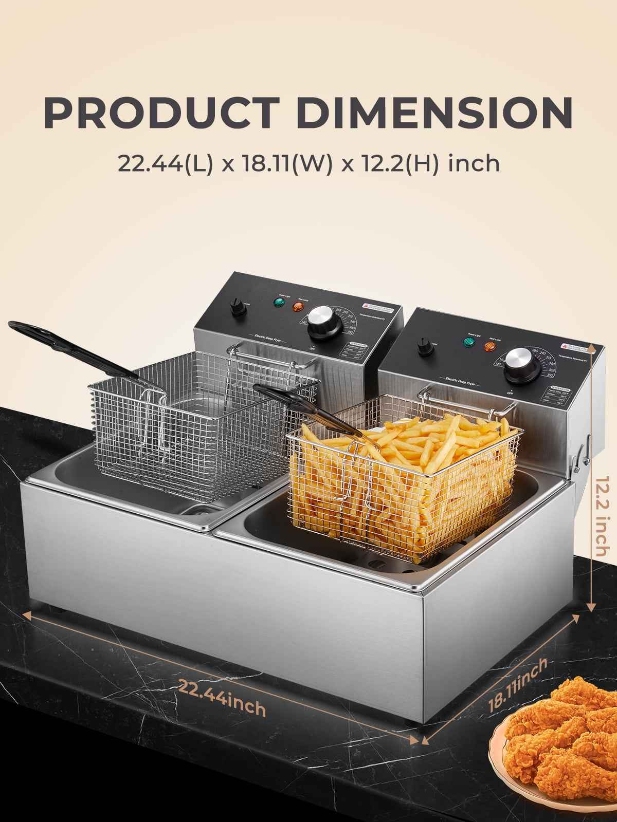 Commercial Deep Fryer with Basket, 3400W 12.7QT/12L, Detachable Large Capacity Stainless Steel Countertop Electric Oil Fryer with Temperature Control for Restaurant or Home Use