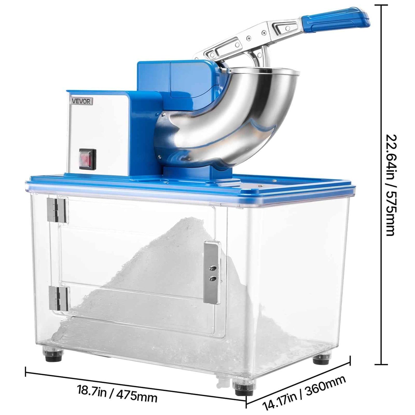 VEVOR Commercial Ice Crusher 661LBS/H, 350W Electric Snow Cone Machine with 4 Blades, 2000RPM Stainless Steel Shaved Ice Machine with 11 Gal Crushed-Ice Box