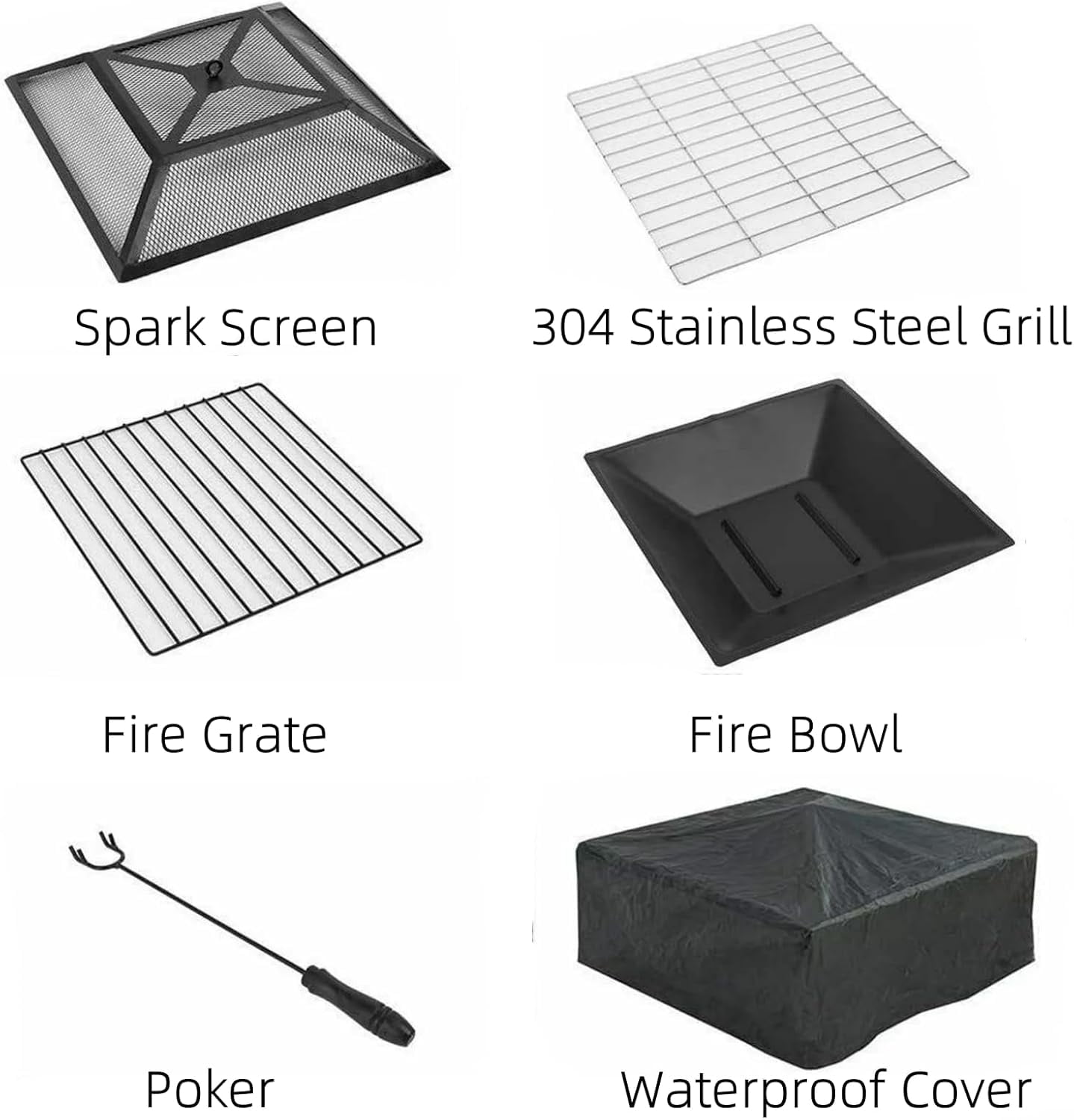 LAZY BUDDY Steel Fire Pits for Outside, 32'' Square Wood Burning Firepit Table with Mesh Lid, BBQ Net, Poker, and Cover for Outdoor Patio Backyard Bonfire Party