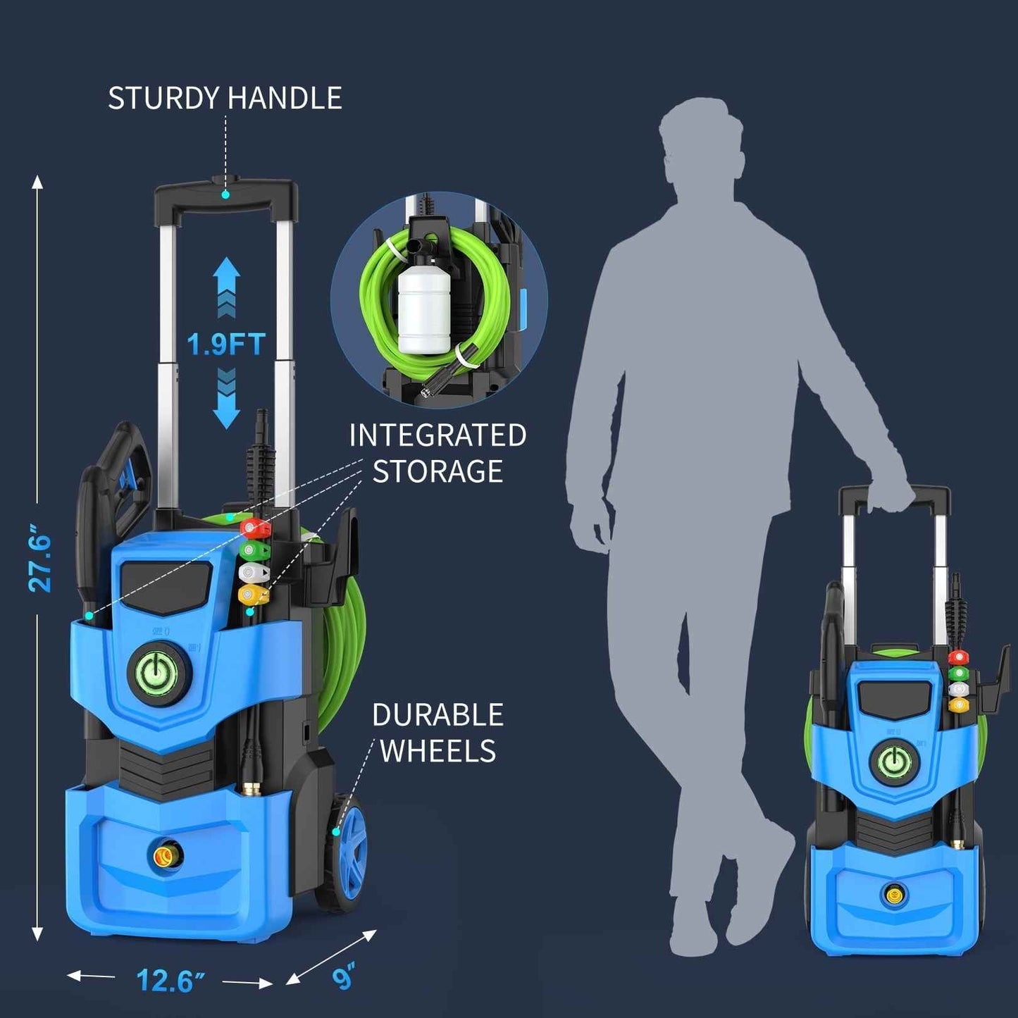 Electric Pressure Washer 5000PSI 4.0GPM Adjustable Pressure Power Washers Electric Powered with 33ft Hose, 4 Nozzle and Foam Cannon, Powerwashers Cleaner Machine for Home, Cars, Blue