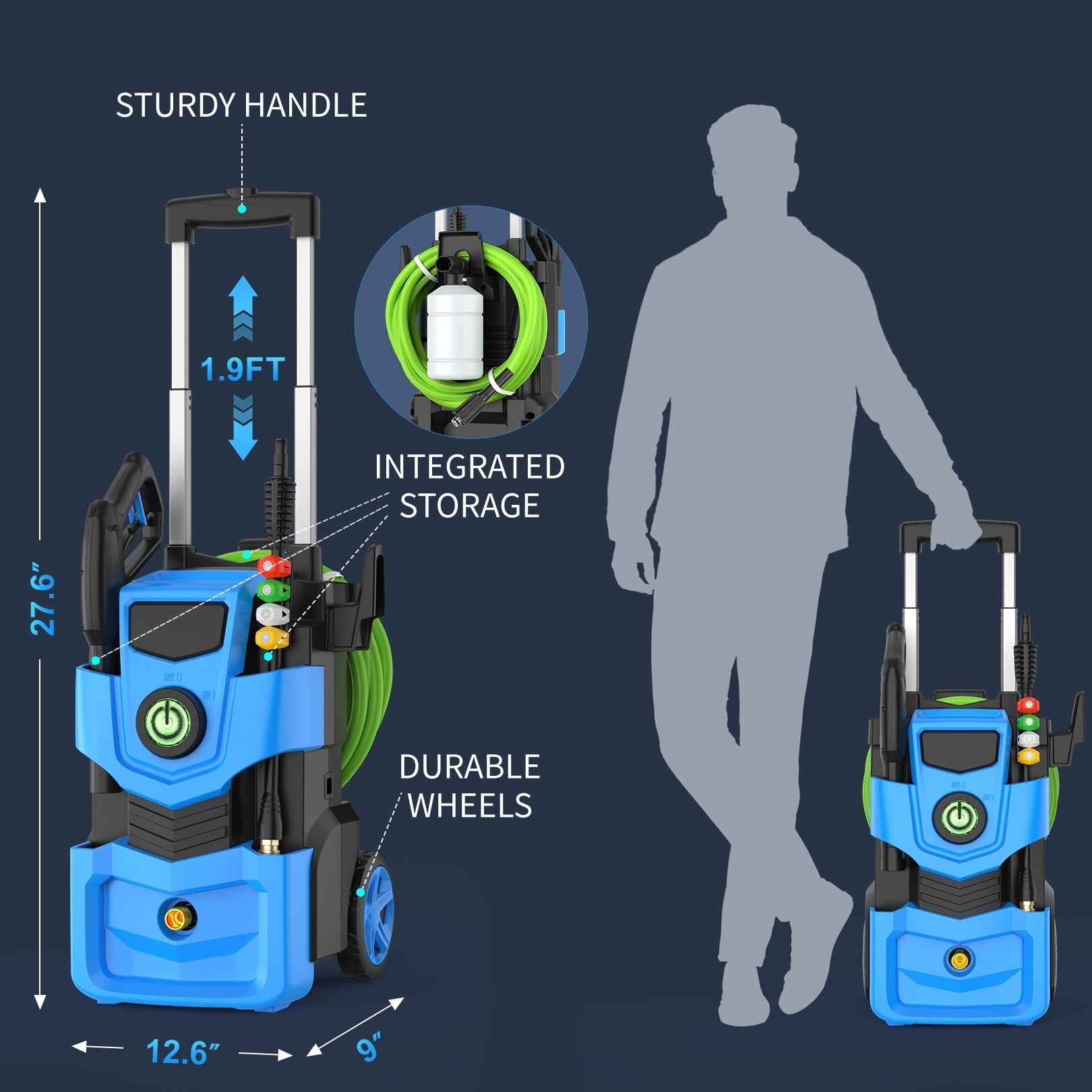 Electric Pressure Washer 5000PSI 4.0GPM Adjustable Pressure Power Washers Electric Powered with 33ft Hose, 4 Nozzle and Foam Cannon, Powerwashers Cleaner Machine for Home, Cars, Blue