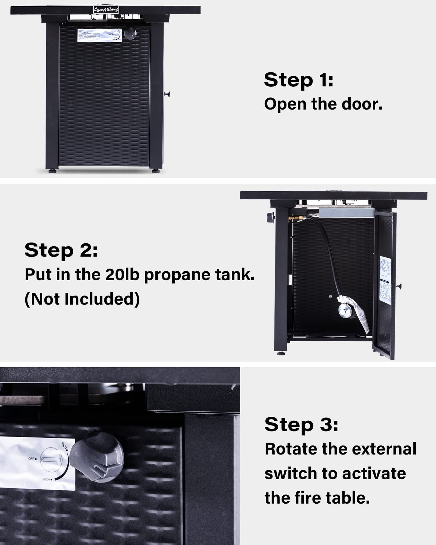 Legacy Heating 28" Square Wicker Propane Fire Pit Table - 50,000BTU, Lava Rock, ETL Certified - Patio, Deck, Backyard