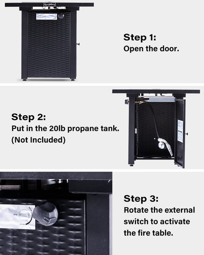 Legacy Heating 28" Square Wicker Propane Fire Pit Table - 50,000BTU, Lava Rock, ETL Certified - Patio, Deck, Backyard