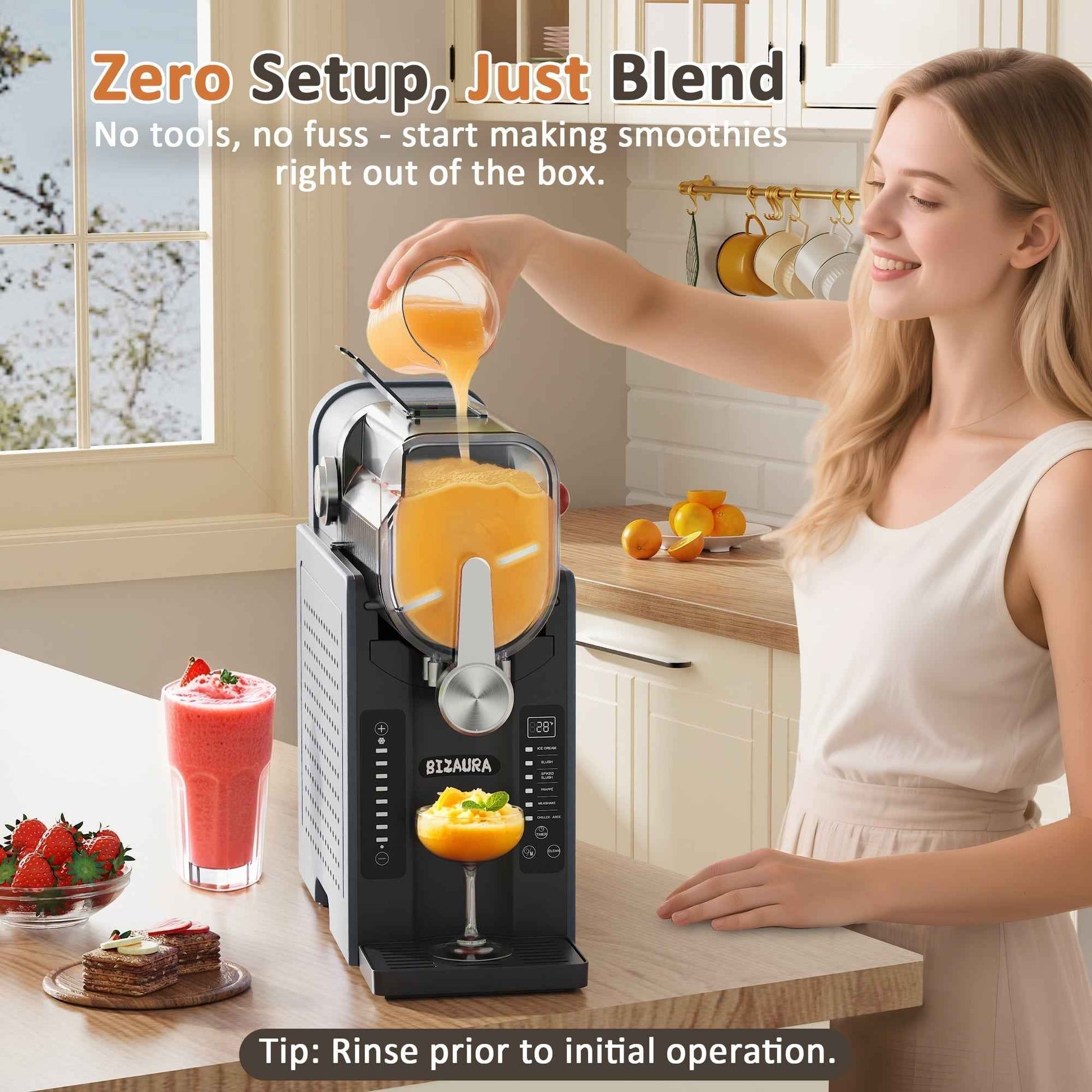 BIZAURA Slushie Machine, Slushy Machine for Home No Ice Need, Professional Frozen Drink Maker, 6 Presets for Milkshakes, Frappés, Slush, Ice Cream