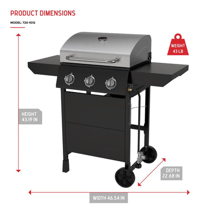 Nexgrill 3-Burner Propane Gas Grill with Side Tables, 27,000BTUs, Stainless Steel Lid, Spacious 429 SQ. In. Cooking Space, BBQ Grill for Outdoor Cooking, Patios, Parties, and More - 720-1012
