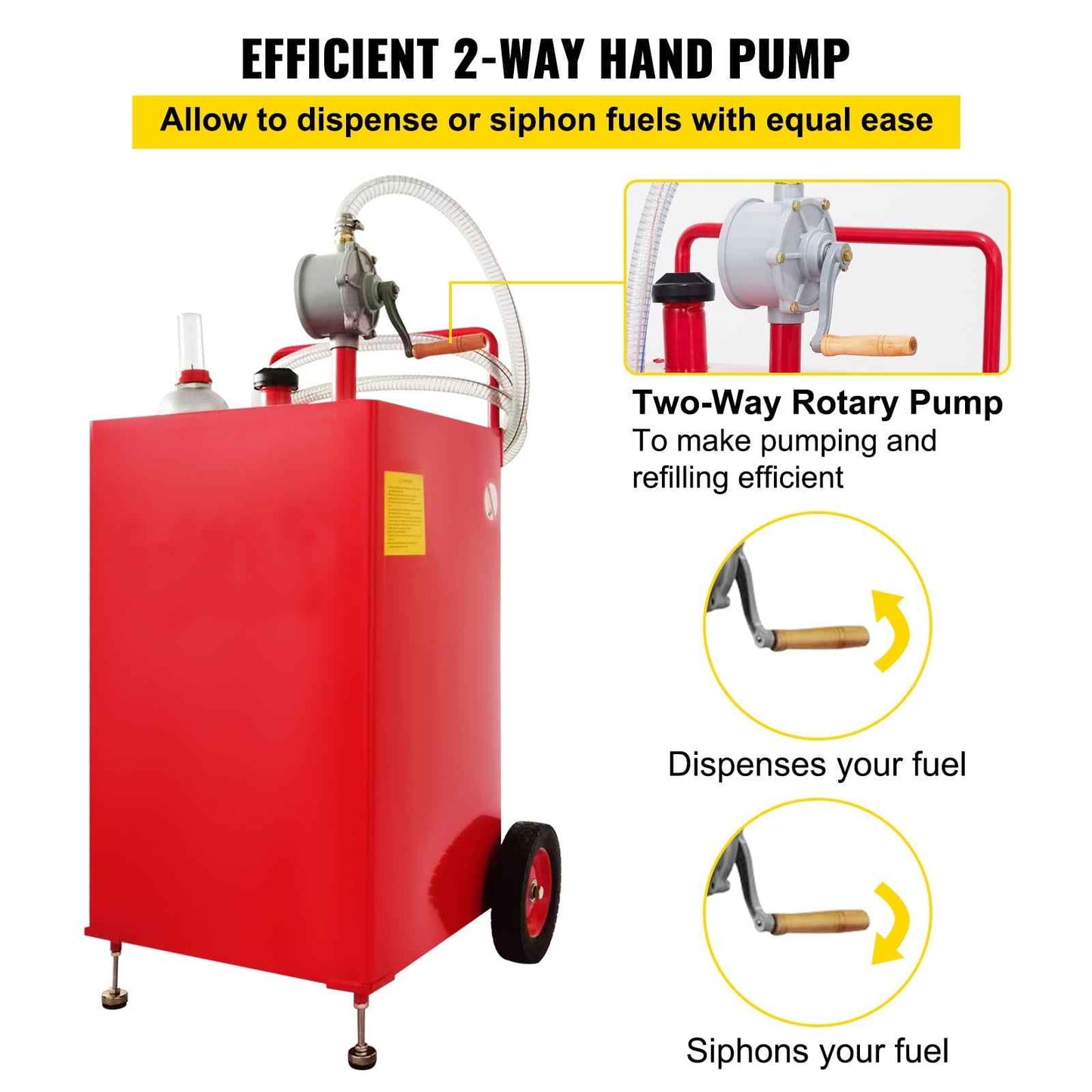 SKYSHALO VV-SYJYC-OI2, 30 Gallon Gasoline Diesel Portable Fuel Caddy Manuel Transfer Pump Red