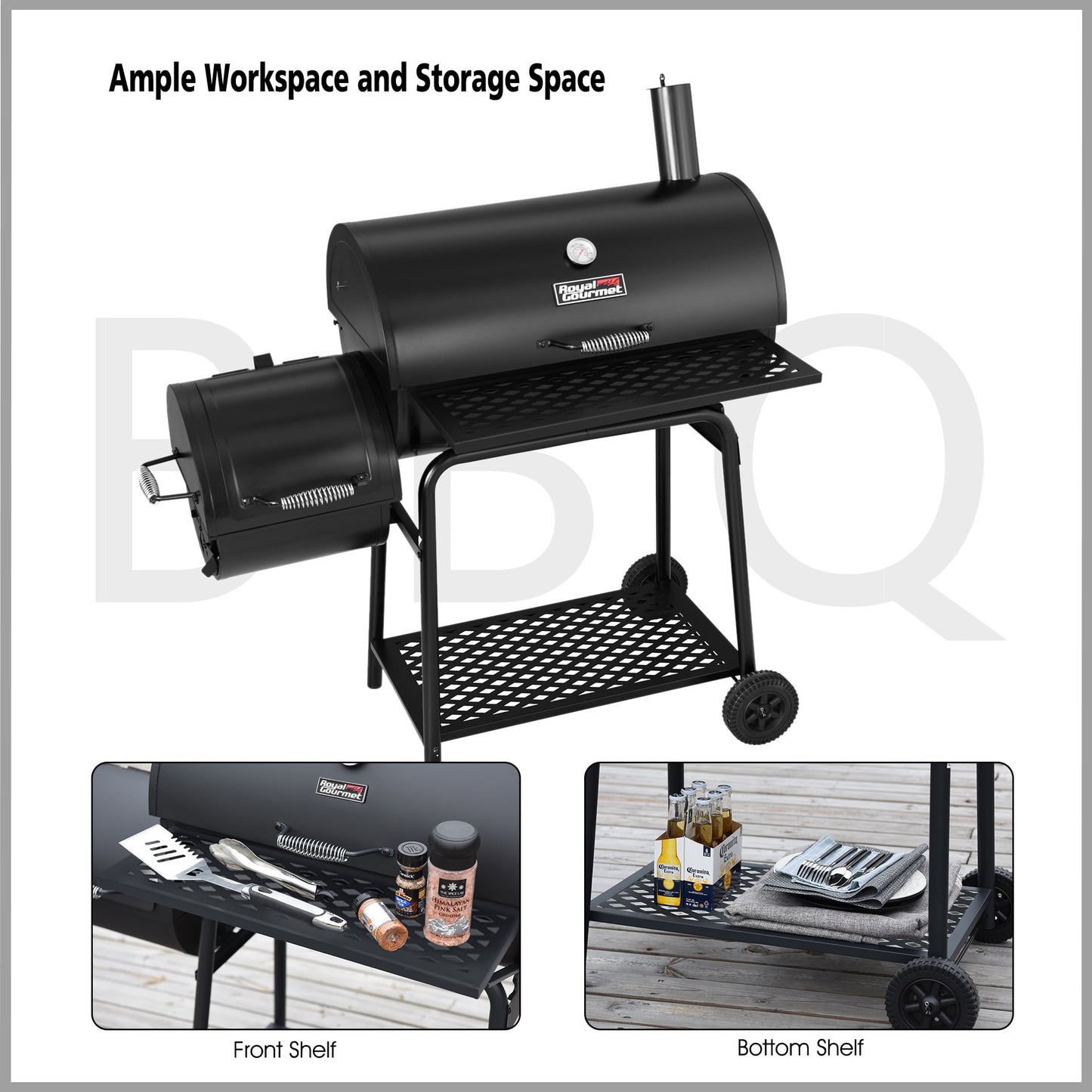 Royal Gourmet CC1830FC 30" Charcoal Grill with Offset Smoker, With Cover
