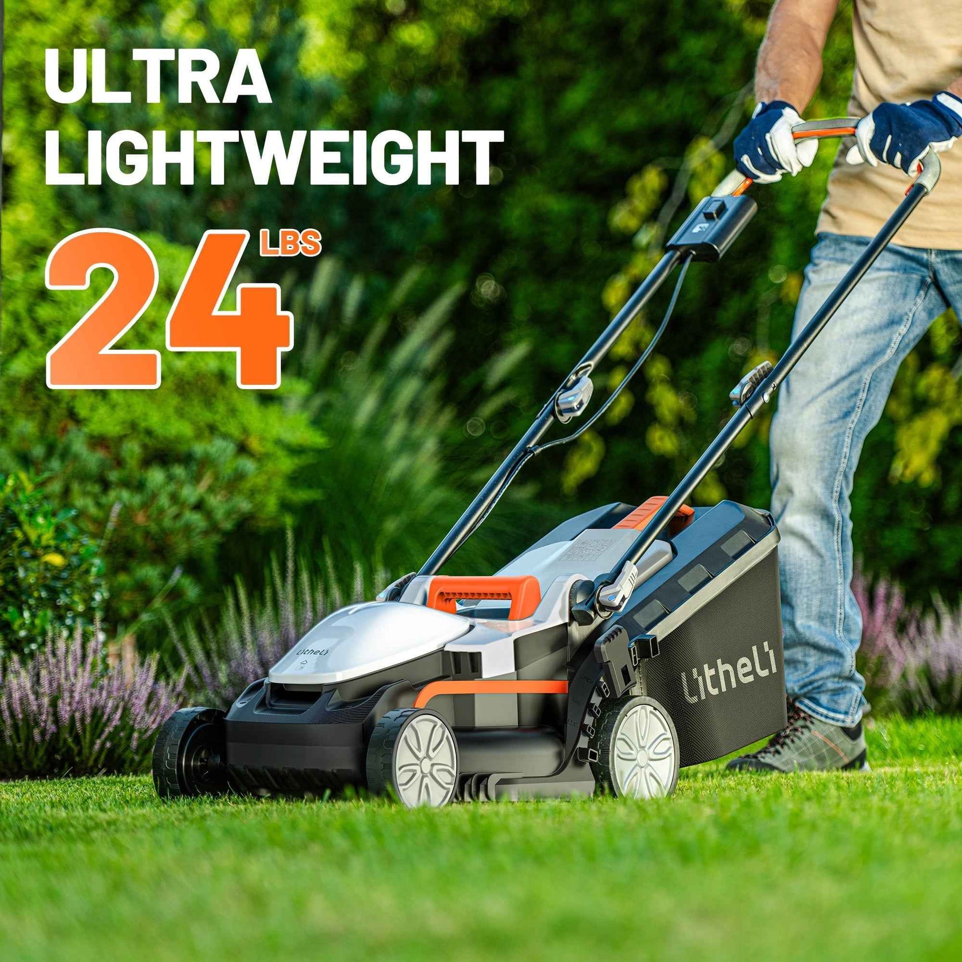 Litheli Cordless Lawn Mower, U20 Series 20V Electric Lawn Mowers, 13 Inch, Adjustment Heights, Light Weight, With 2*2.0Ah Portable Battery, for Garden/Yard/Farm