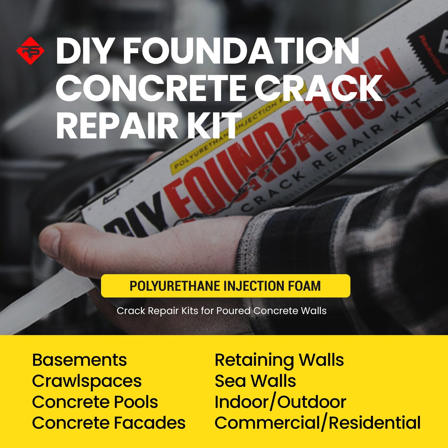 RadonSeal Concrete Foundation Crack DIY Repair Kit for Basement Wall Cracks