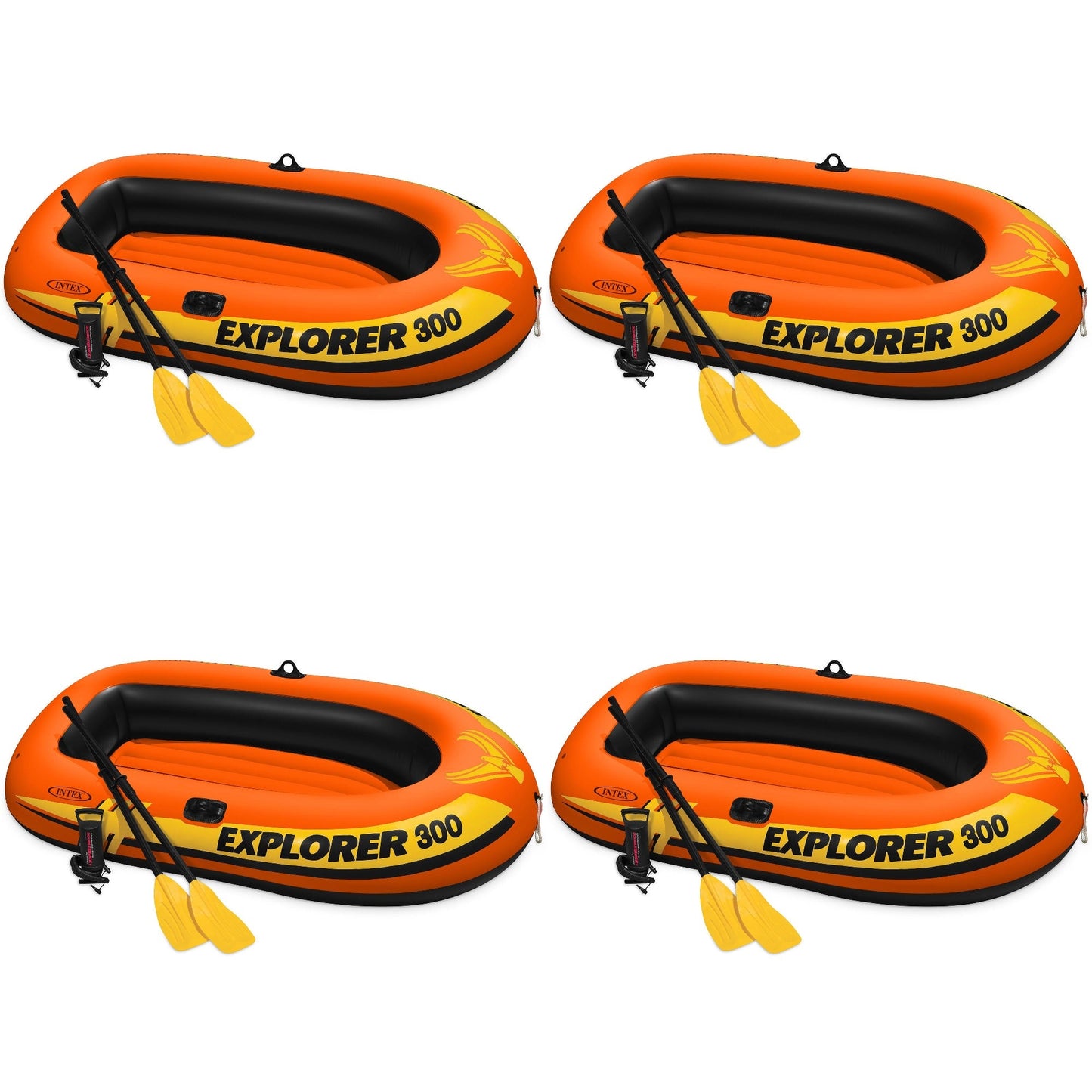 Intex Explorer 300 Compact Inflatable 3 Person Raft Boat w/ Pump & Oars (4 Pack)