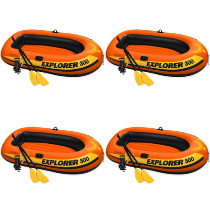 Intex Explorer 300 Compact Inflatable 3 Person Raft Boat w/ Pump & Oars (4 Pack)