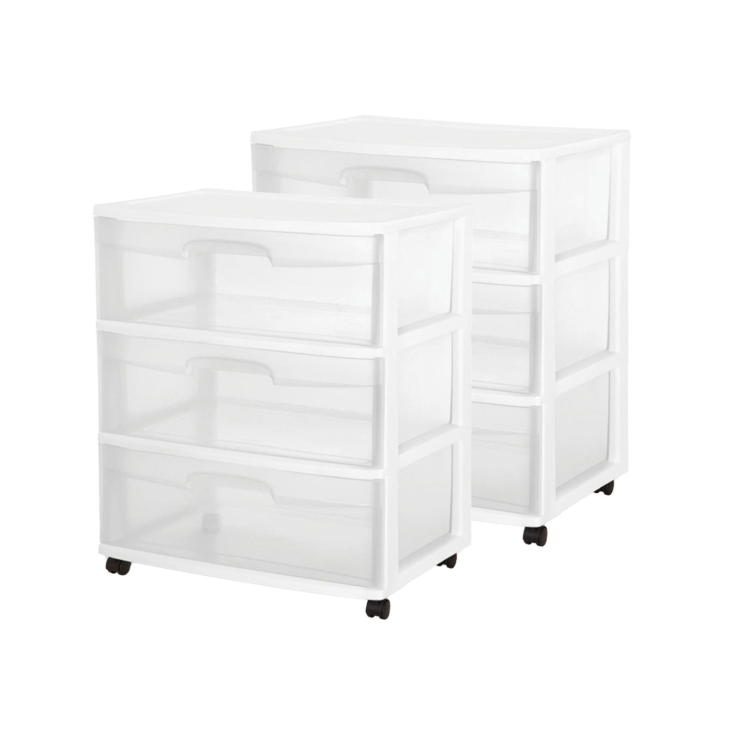 Sterilite Home 3 Drawer Wide Storage Cart Portable Container w/Casters (2 Pack)