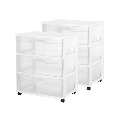 Sterilite Home 3 Drawer Wide Storage Cart Portable Container w/Casters (2 Pack)