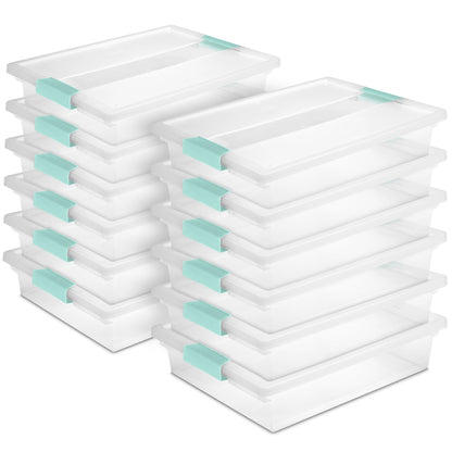 Sterilite 5.7 Qt Large Plastic Stackable Storage Bin w/Clear Latch Lid (12 Pack)