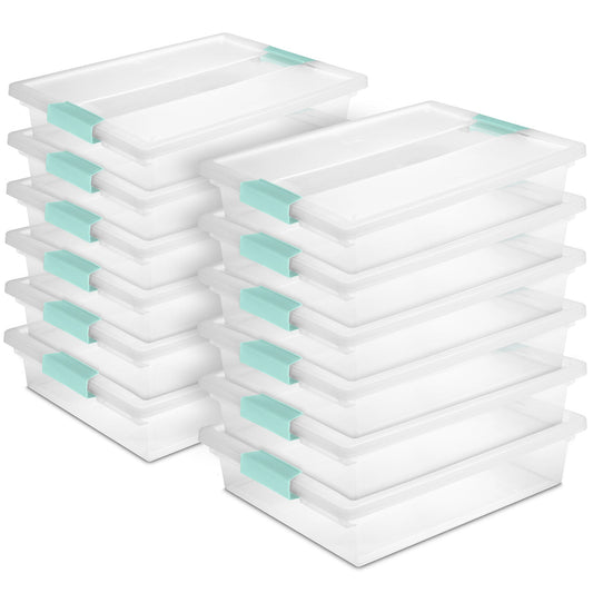 Sterilite 5.7 Qt Large Plastic Stackable Storage Bin w/Clear Latch Lid (12 Pack)