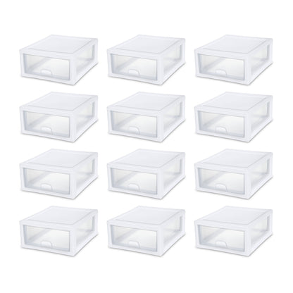 Sterilite 16 Quart Clear Plastic Stacking Storage Drawer Container Box, 12 Pack