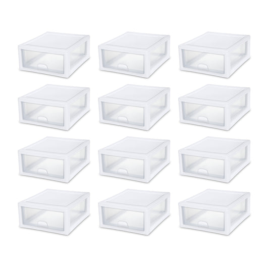 Sterilite 16 Quart Clear Plastic Stacking Storage Drawer Container Box, 12 Pack
