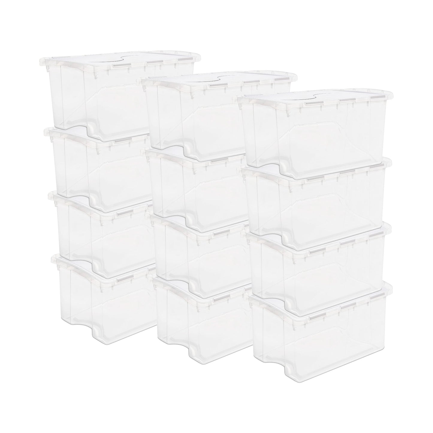 Sterilite 48 Qt Hinged Lid Storage Box Plastic Stackable Bin with Lid, 12 Pack