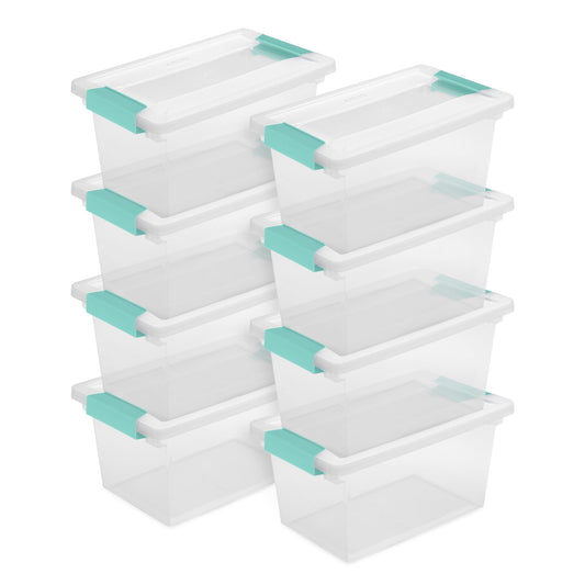 Sterilite Plastic Medium Clip Storage Box Container with Latching Lid, 8 Pack