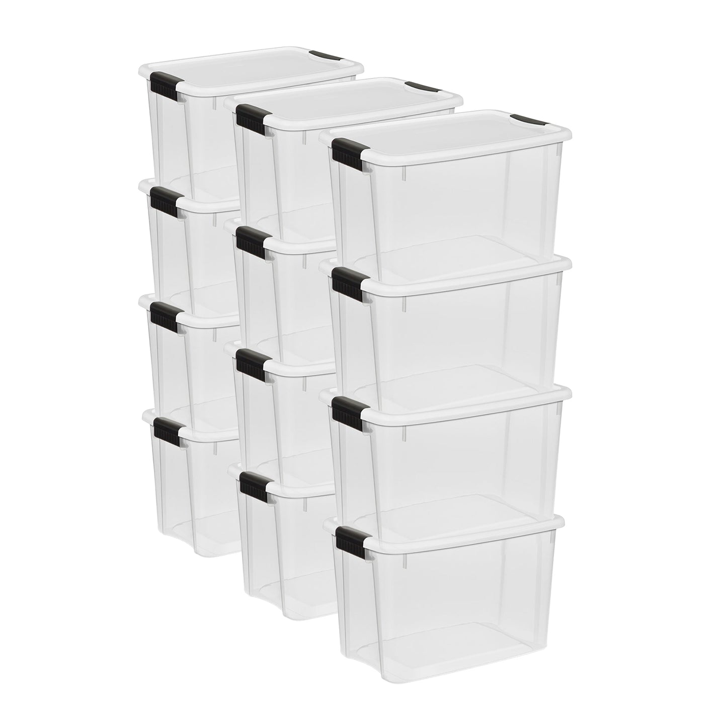 Sterilite 30 Qt Clear Plastic Stackable Storage Bin w/White Latch Lid, (12 Pack)