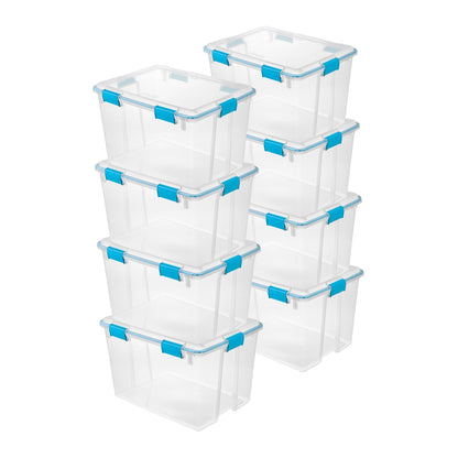 Sterilite 80-Qt Clear Plastic Stackable Storage Bin w/ Gasket Latch Lid, 8 Pack