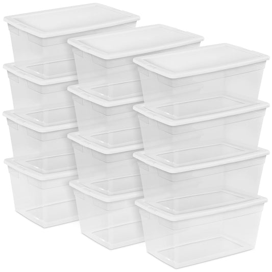 Sterilite 90 Quart Storage Box Container with Clear Base & White Lid, (12 Pack)