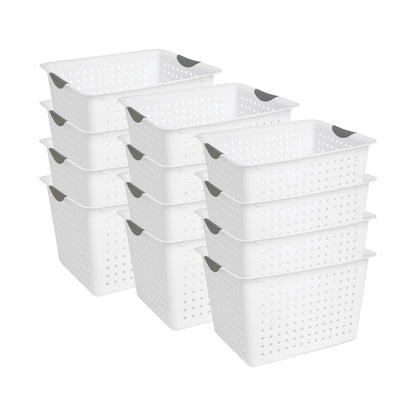 Sterilite Deep Ultra Nesting Plastic Storage Bin Basket Tote, White (12 Pack)
