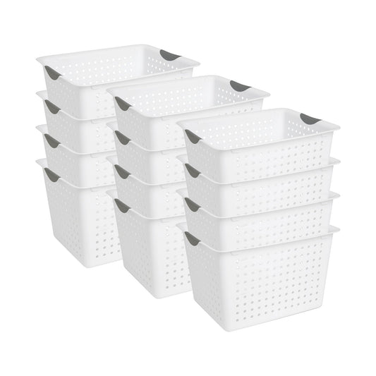 Sterilite Deep Ultra Nesting Plastic Storage Bin Basket Tote, White (12 Pack)