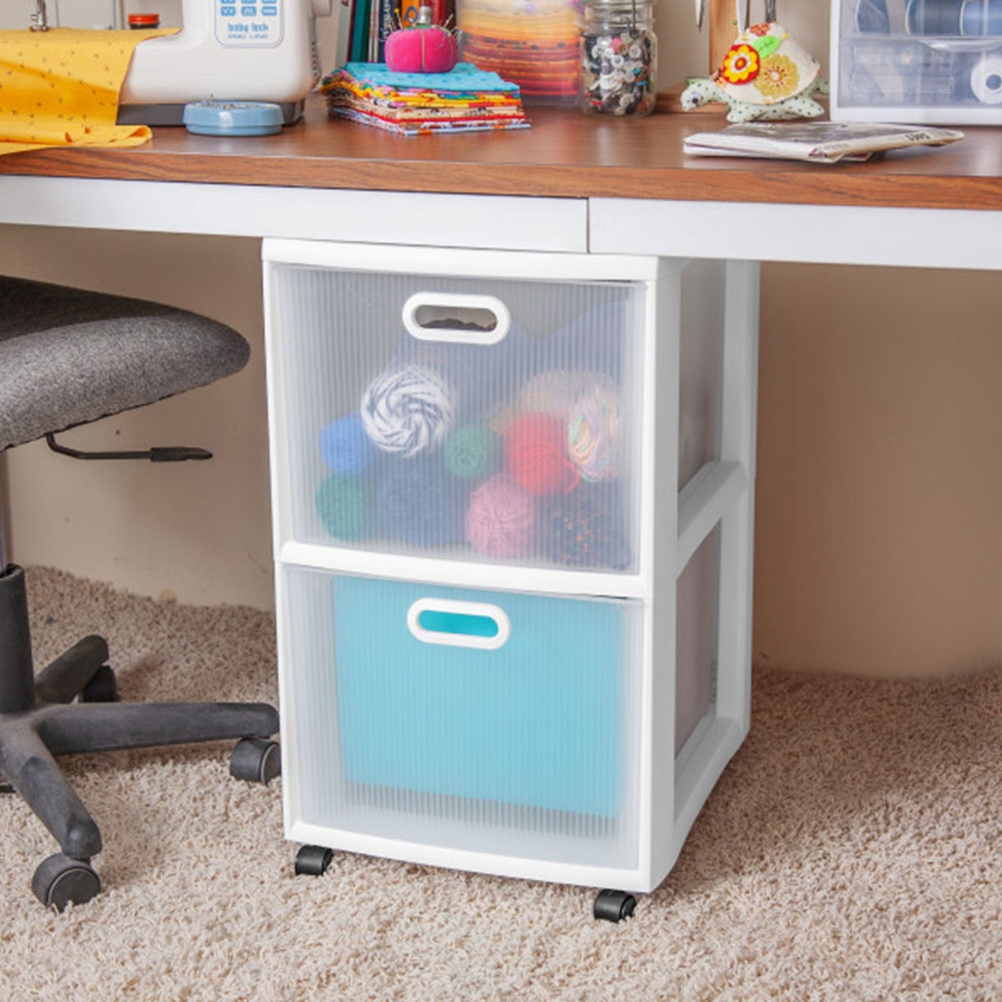 Sterilite Ultra 2 Drawer Filing Storage Cart, Plastic Rolling Organizer, 6 Pack