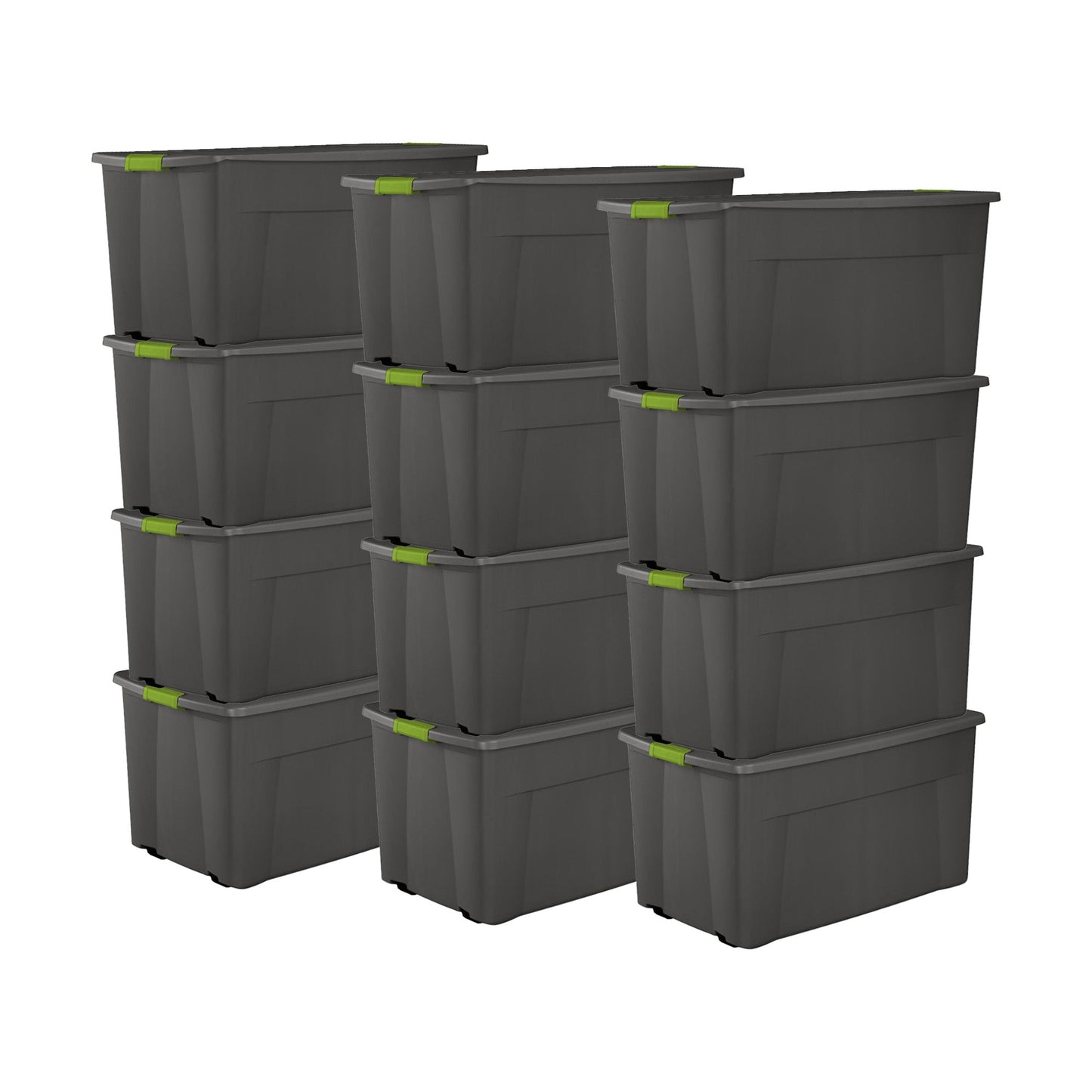 Sterilite 45 Gal Plastic Stackable Storage Tote w/ Lid & Wheels, Grey, 12 Pack