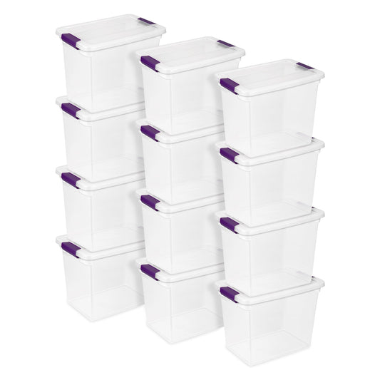 Sterilite 27 Qt ClearView Latch Storage Stackable Bin with Latching Lid, 12 Pack
