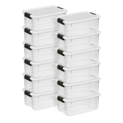 Sterilite 18 Quart Clear Plastic Stackable Storage Bin w/ Latch Lid, (12 Pack)