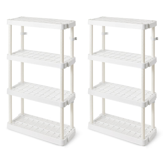 Gracious Living 4 Shelf Adjustable Height Medium Duty Storage, White (2 Pack)