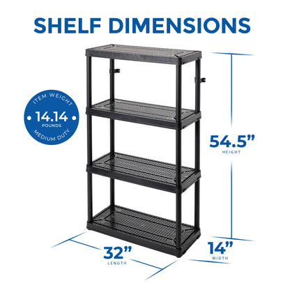 Gracious Living 4 Shelf Fixed Height Medium Duty Storage Rack, 2 Pack, Black