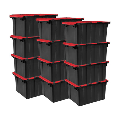Sterilite 12 Gallon Hinged Lid Industrial Tote, Stackable Storage Bin, 12 Pack