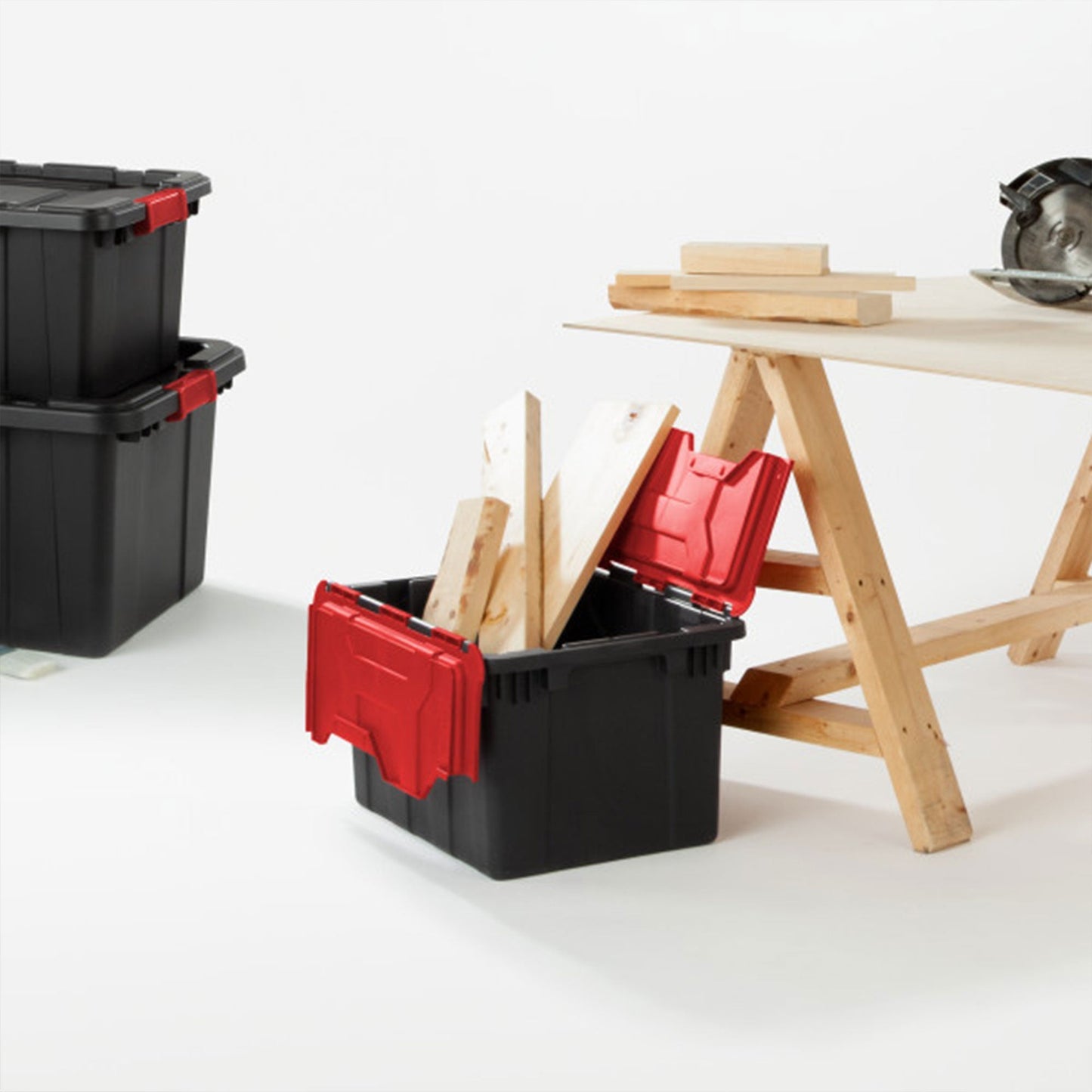 Sterilite 12 Gallon Hinged Lid Industrial Tote, Stackable Storage Bin, 18 Pack