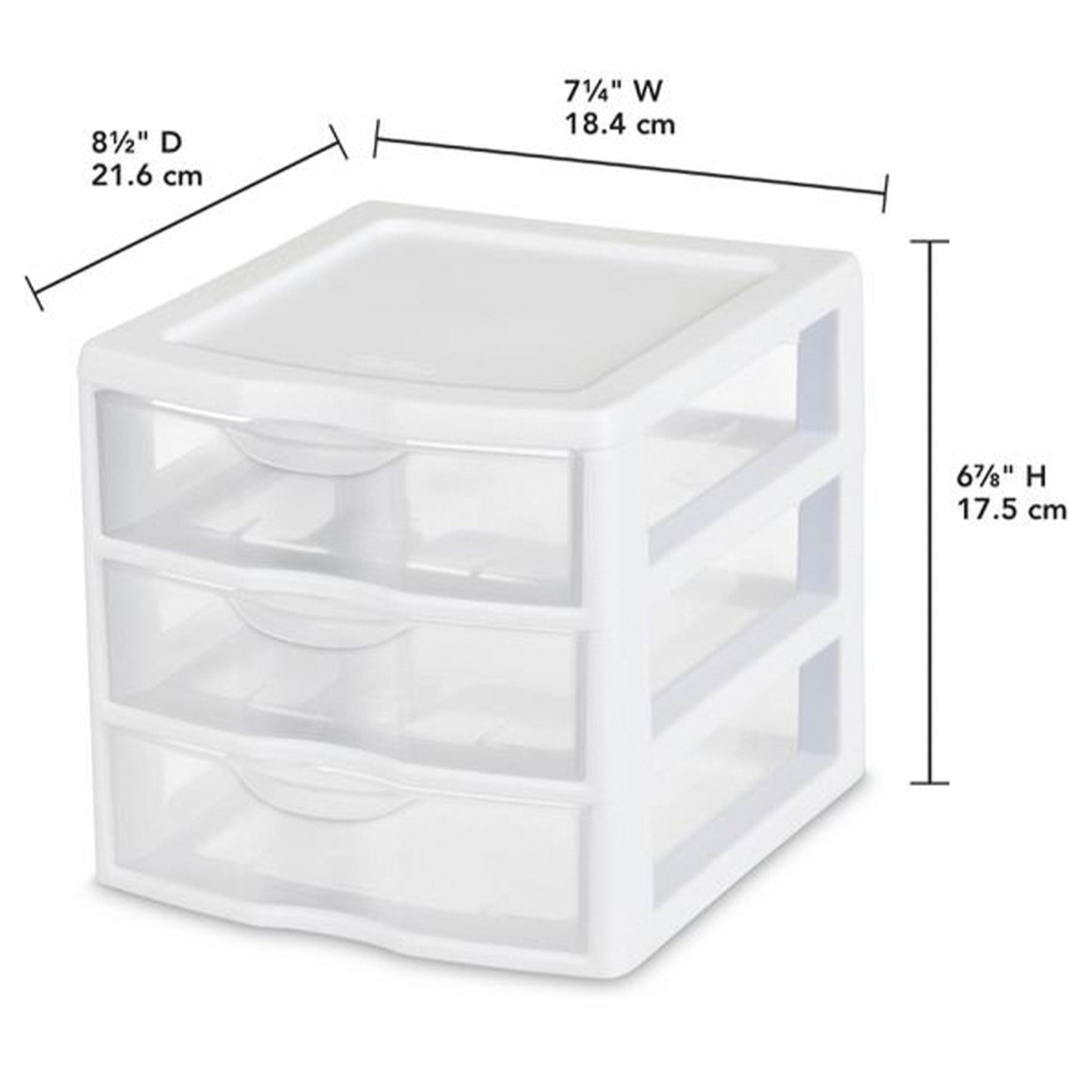 Sterilite ClearView Plastic Small 3 Drawer Desktop Storage Unit, White, 18 Pack