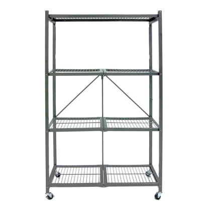 Origami 4 Tier Multipurpose Folding Storage Rack with Wheels, 3 Pack, Gray