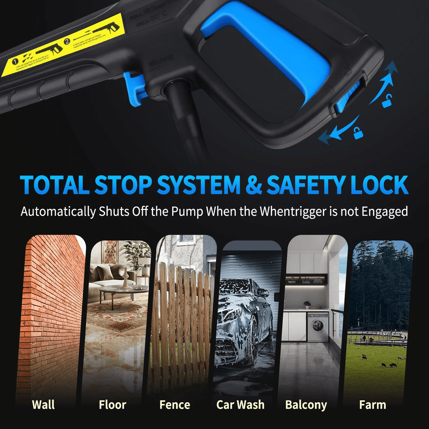 SUGIFT Electric Pressure Washer 4500PSI-Max 3.2GPM with Touch Screen Adjustable Pressure and 5 Nozzles Power Washer Cleaning for Patio,Blue