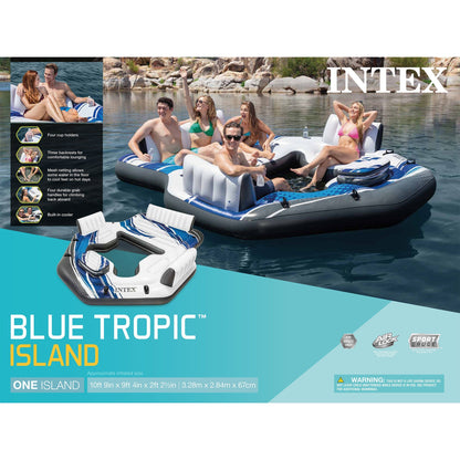 Intex Blue Tropic Inflatable Lake Island Water Float with Cooler and Cupholders