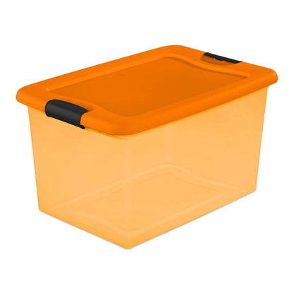 Sterilite 64 Quart Latching Plastic Storage Container, Purple & Orange (12 Pack)