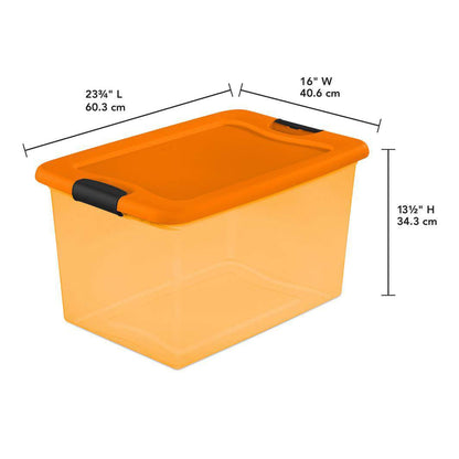 Sterilite 64 Quart Latching Plastic Storage Container, Purple & Orange (12 Pack)