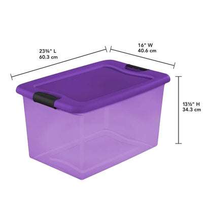 Sterilite 64 Quart Latching Plastic Storage Container, Purple & Orange (12 Pack)