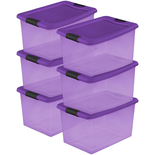 Sterilite Purple 64 Quart Latching Plastic Storage Box Container Tote (6 Pack)