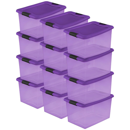 Sterilite 64 Quart Latching Plastic Storage Container Bin in Purple (12 Pack)