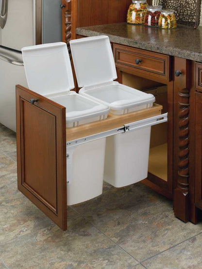 Rev-A-Shelf Double Pullout Top Mount Trash Can 35 qt., White, 4WCTM-18DM2