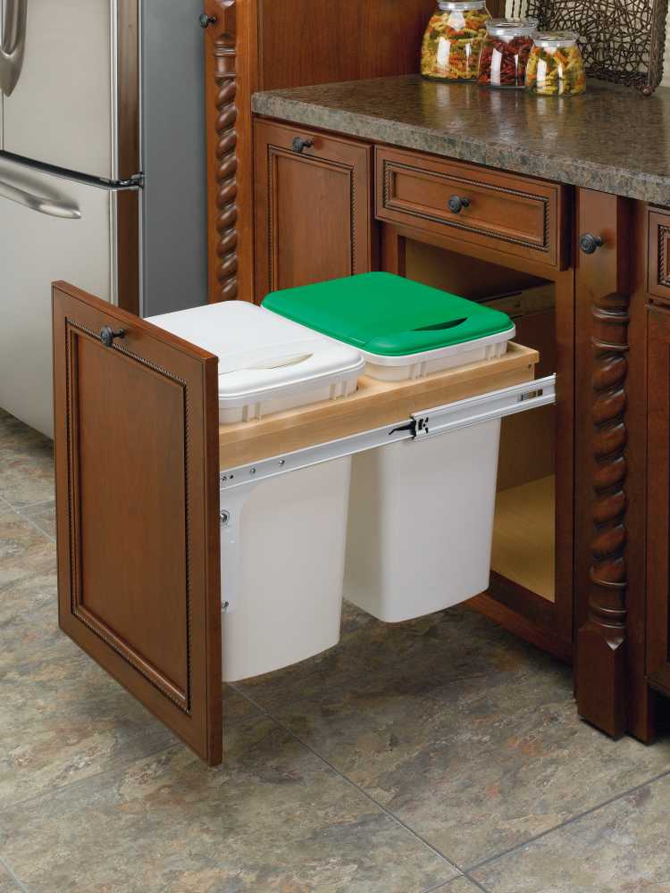 Rev-A-Shelf Double Pullout Top Mount Trash Can 35 qt., White, 4WCTM-18DM2