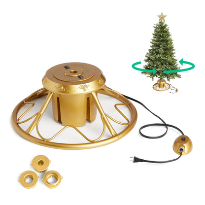Home Heritage 1-1.75" Artificial Christmas Tree Base Rotating Metal Stand, Gold